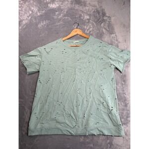 Easel Mens Small Mint Green French Terry Distressed Raw Cut Short Sleeve Shirt